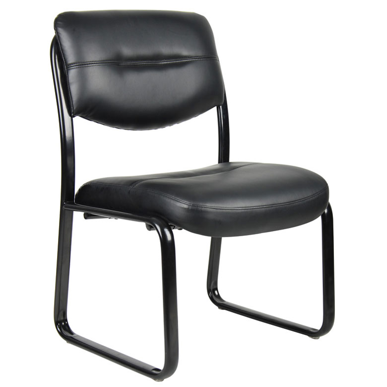 Black Boss Office Products B9529 Leather Sled Base Side Guest Chair 
