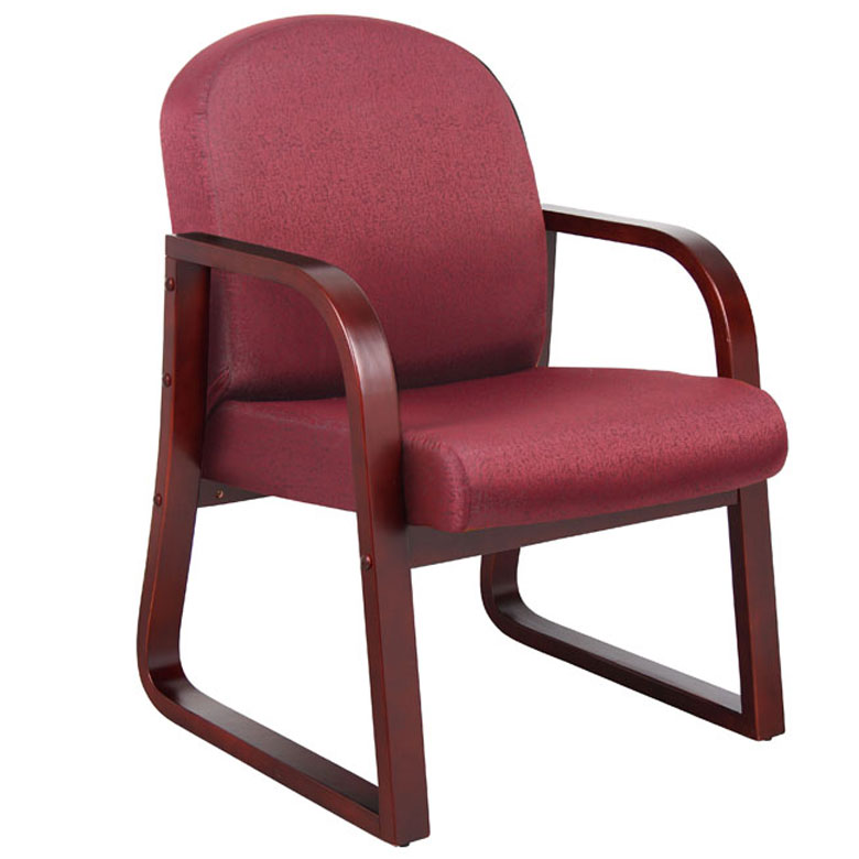 Mahogany Frame Side Guest Office Chair with Burgundy Upholstery 