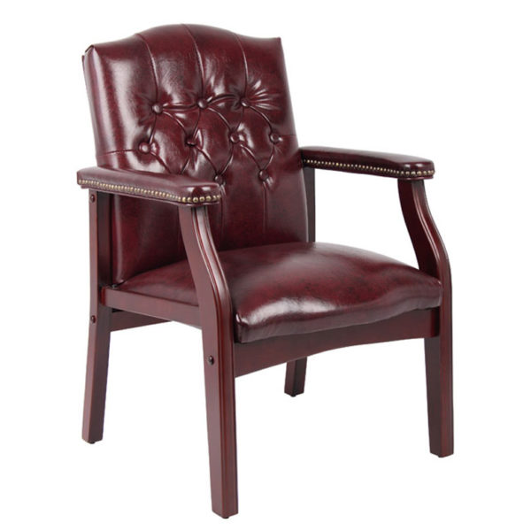 Boss Traditional Oxblood Vinyl Guest Chair W/ Mahogany Finish 