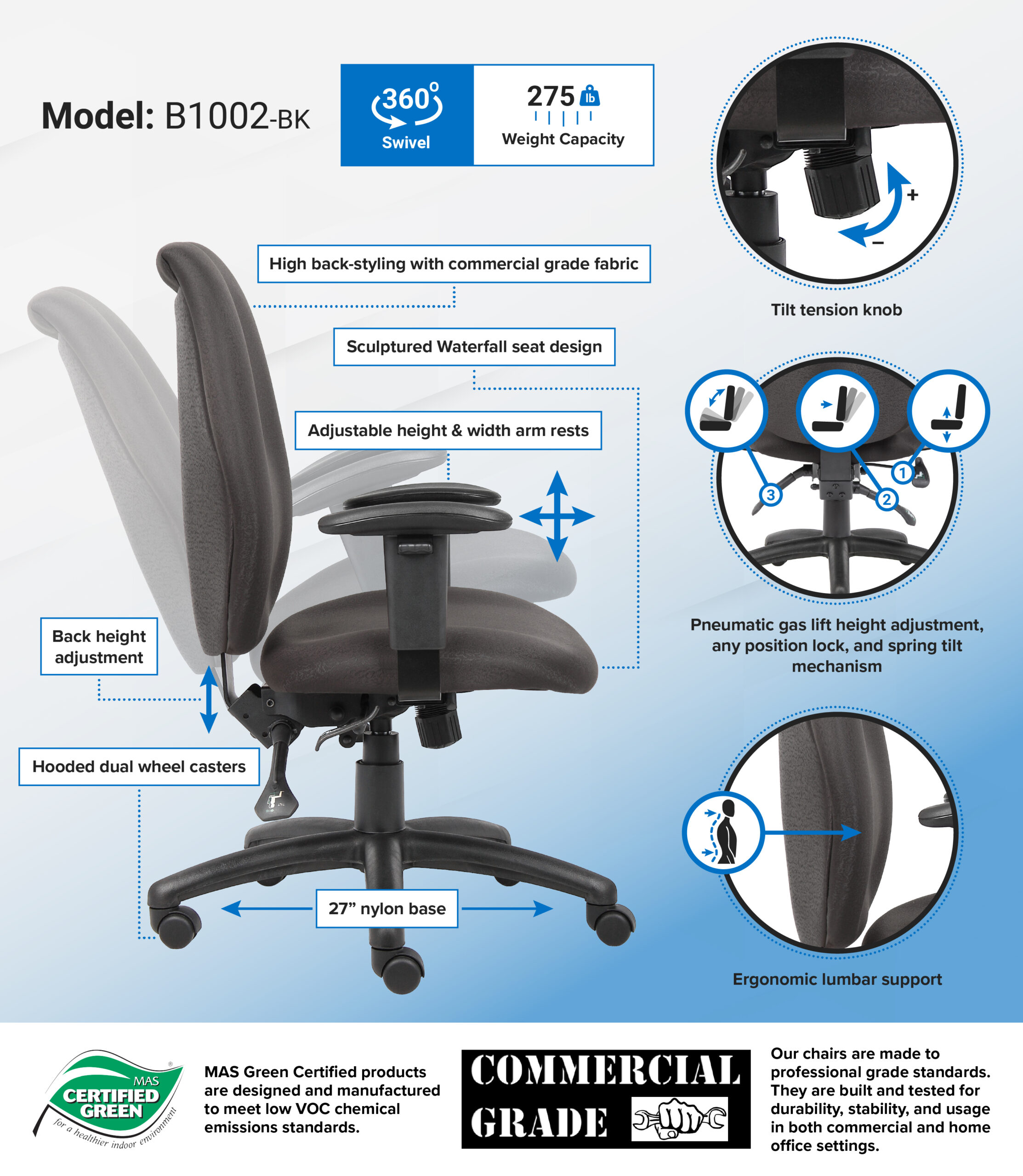 Low Back Office Chair with Arms - Black by Boss Office Products