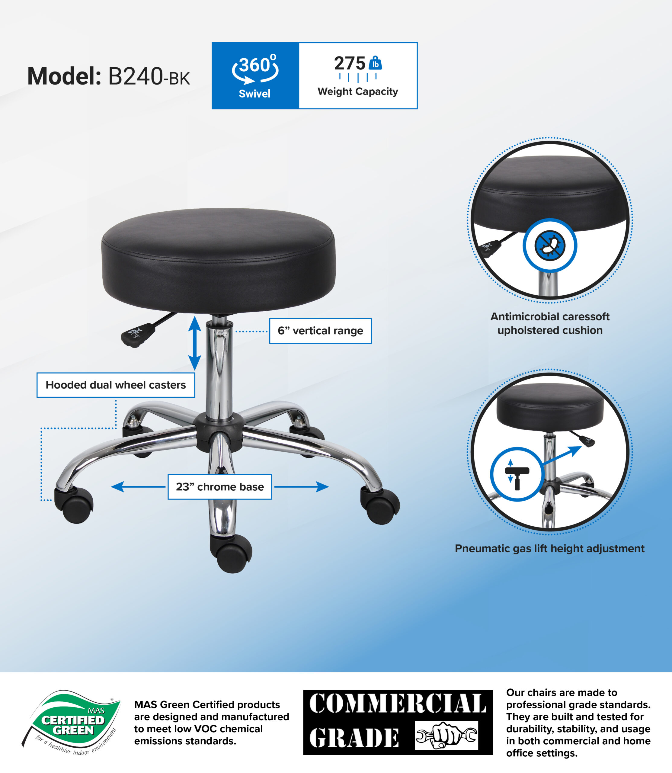 Boss Office Products Be Well Medical Spa Stool in Black＿並行輸入