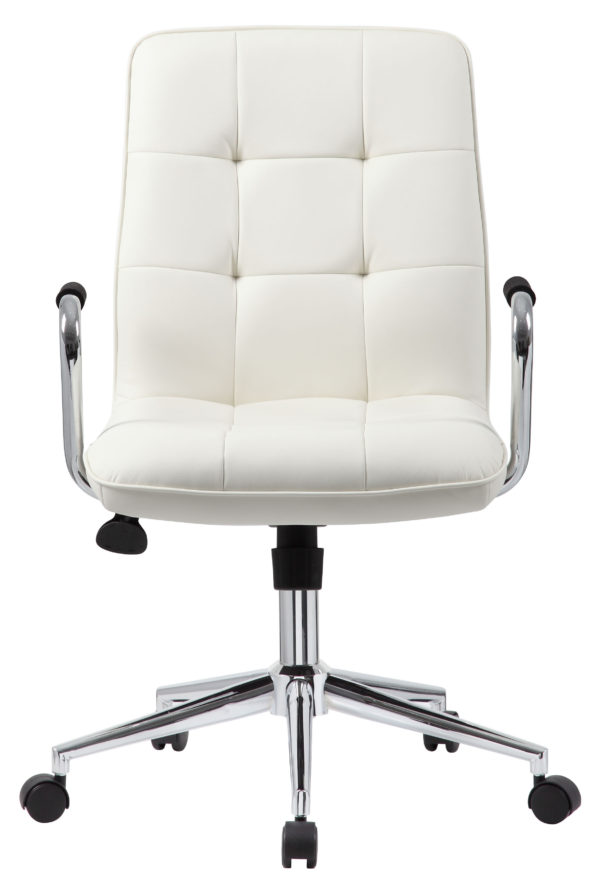Modern Office Chair w/Chrome Arms- White – BossChair