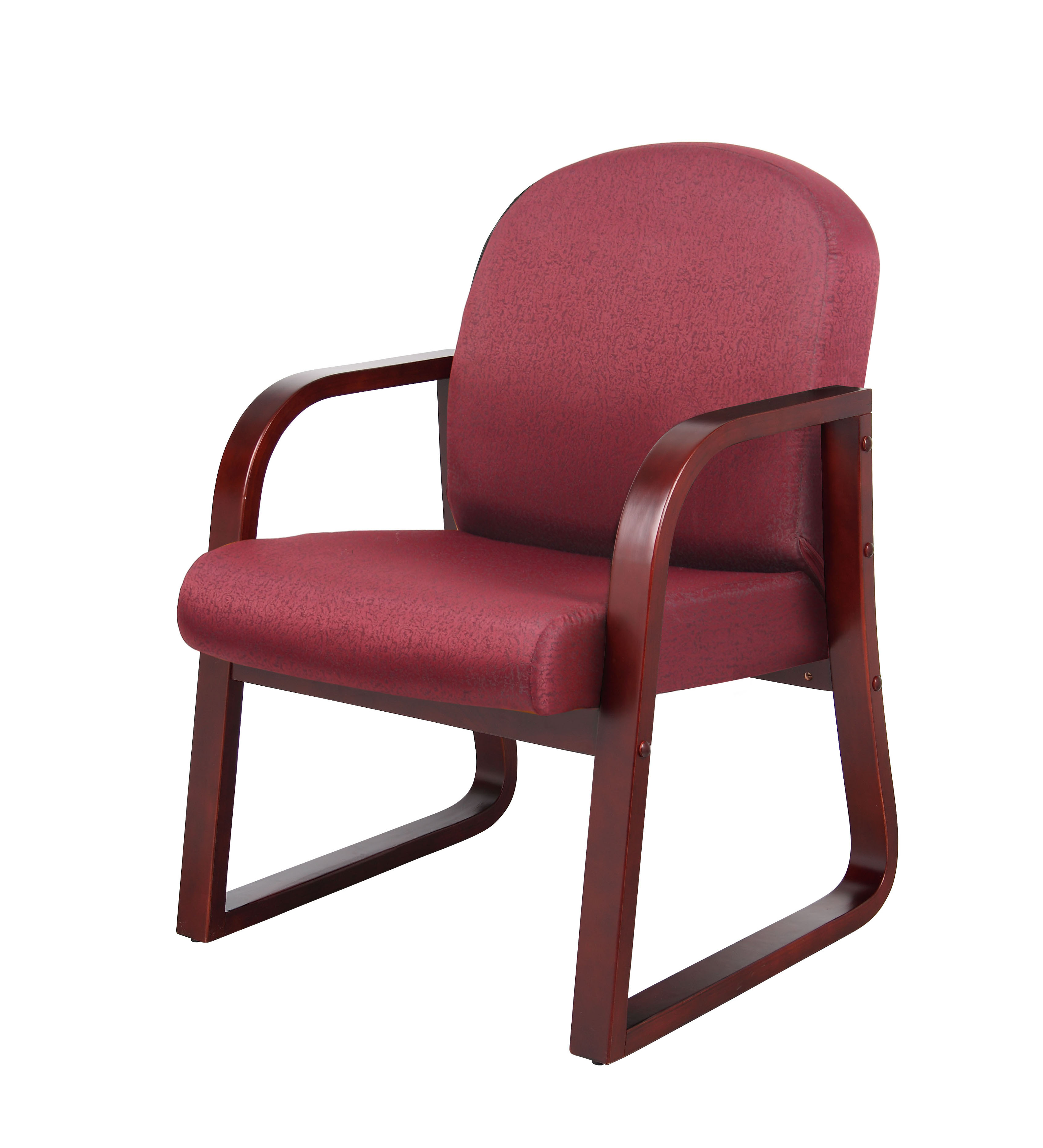 Mahogany Frame Side Guest Office Chair with Burgundy Upholstery 