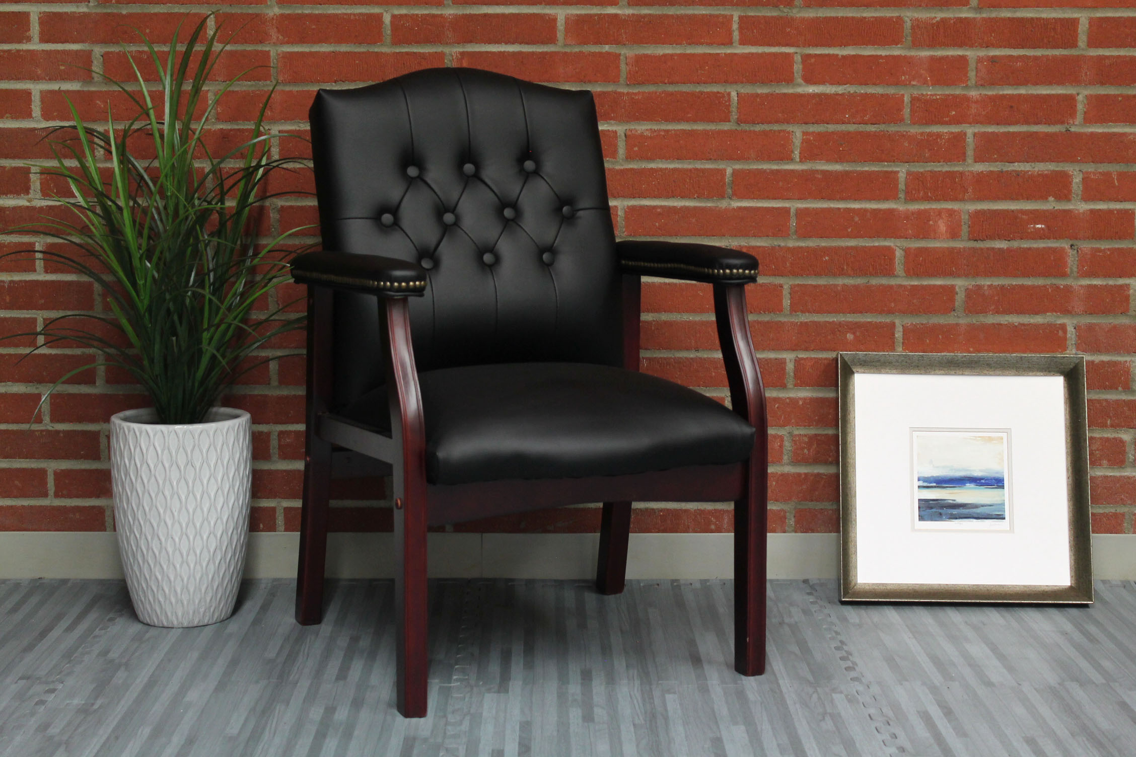 Boss Traditional Black Caressoft Guest Accent Or Dining Chair W Mahogany Finish Bosschair