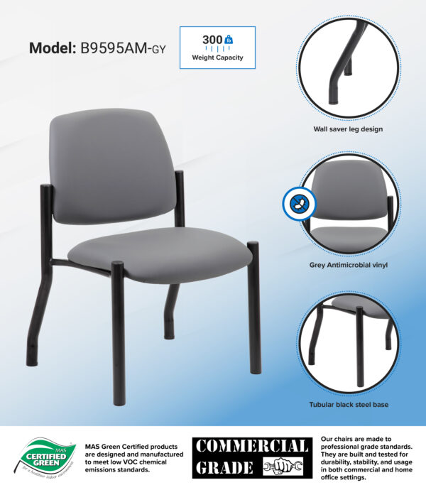 Boss Chair Mid Back Armless Guest Chair, 300 lb capacity, Antimicrobial Vinyl - Image 3