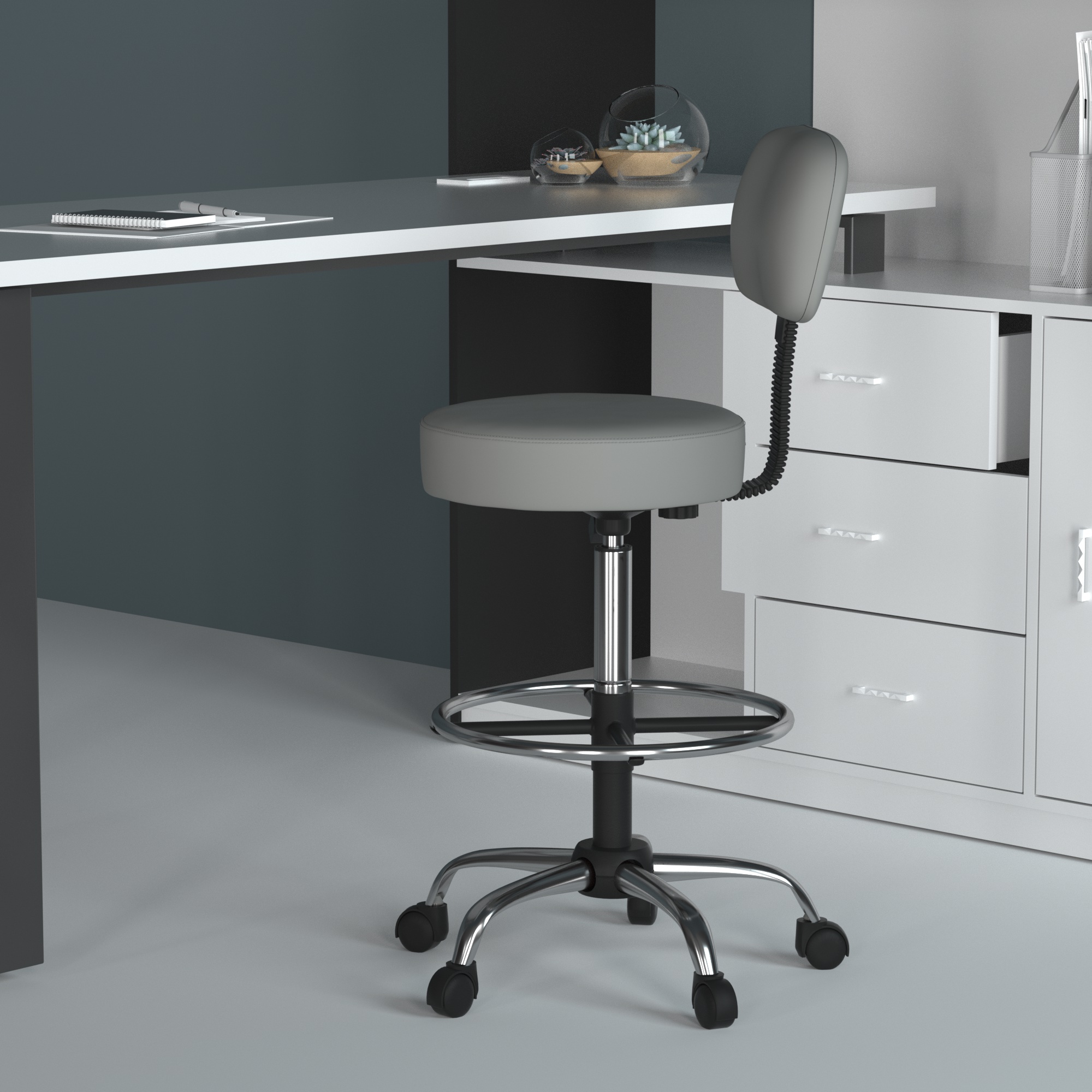 Boss Office Products Drafting Stool with Back Cushion Grey