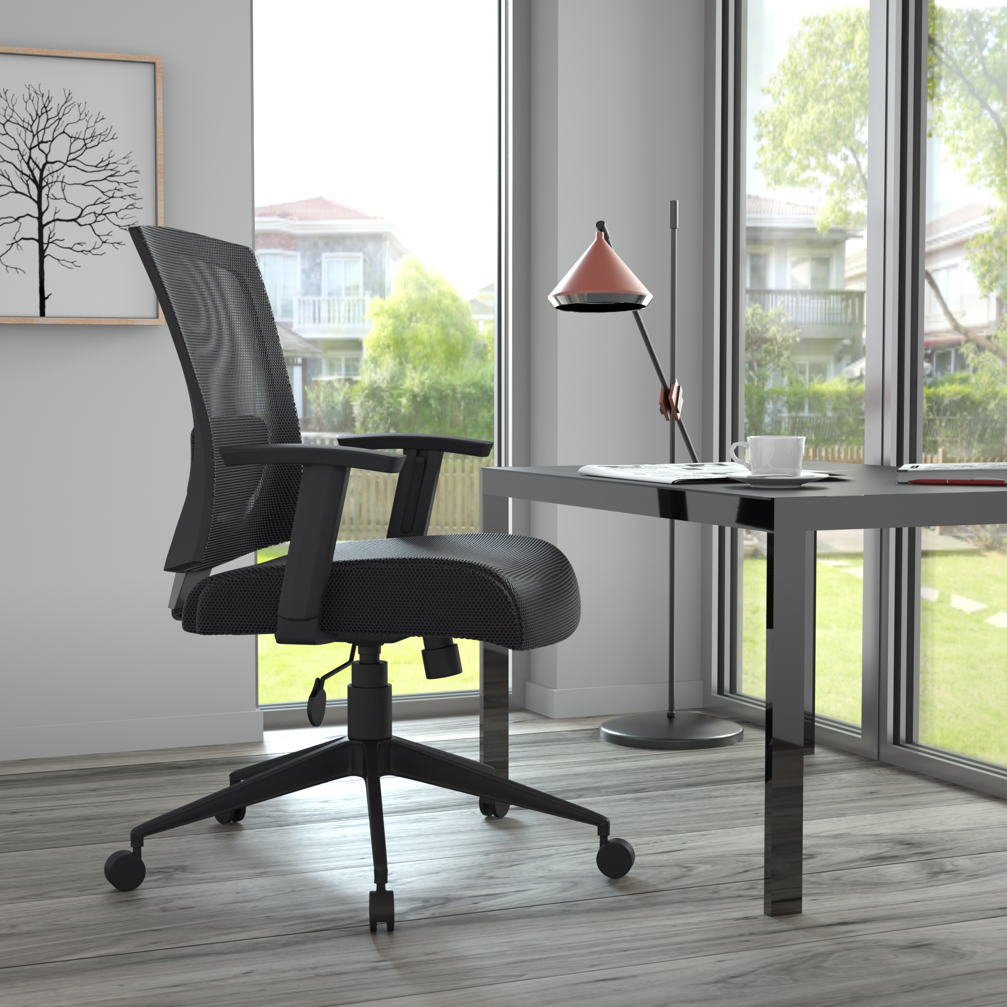 Basics Low-Back, Upholstered Mesh, Adjustable, Swivel Computer  Office Desk Chair, Black, 21.25D x 22.5W x 38H