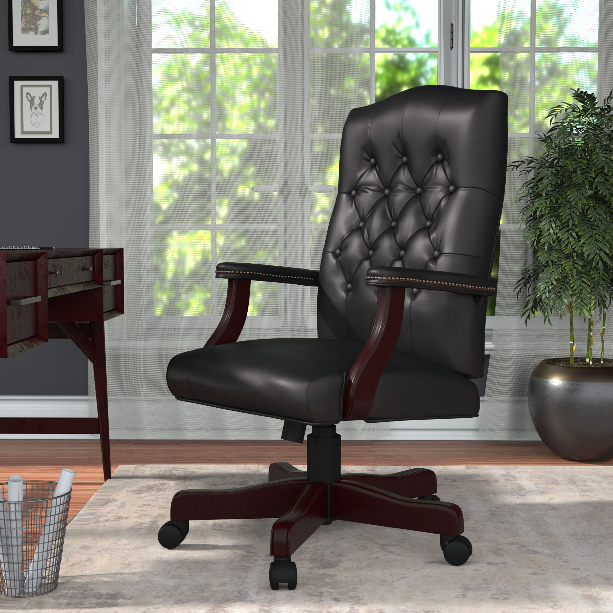 Boss Office Products B905-BK Classic Executive Caressoft Chair with Mahogany Finish in Black 