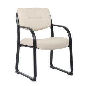 Boss Leather Sled Base Side Chair, Beige
