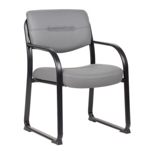 Boss Leather Sled Base Side Chair, Grey