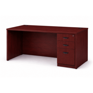 Boss 60" x 30" Desk w/ Box/Box/File Pedestal, Mahogany