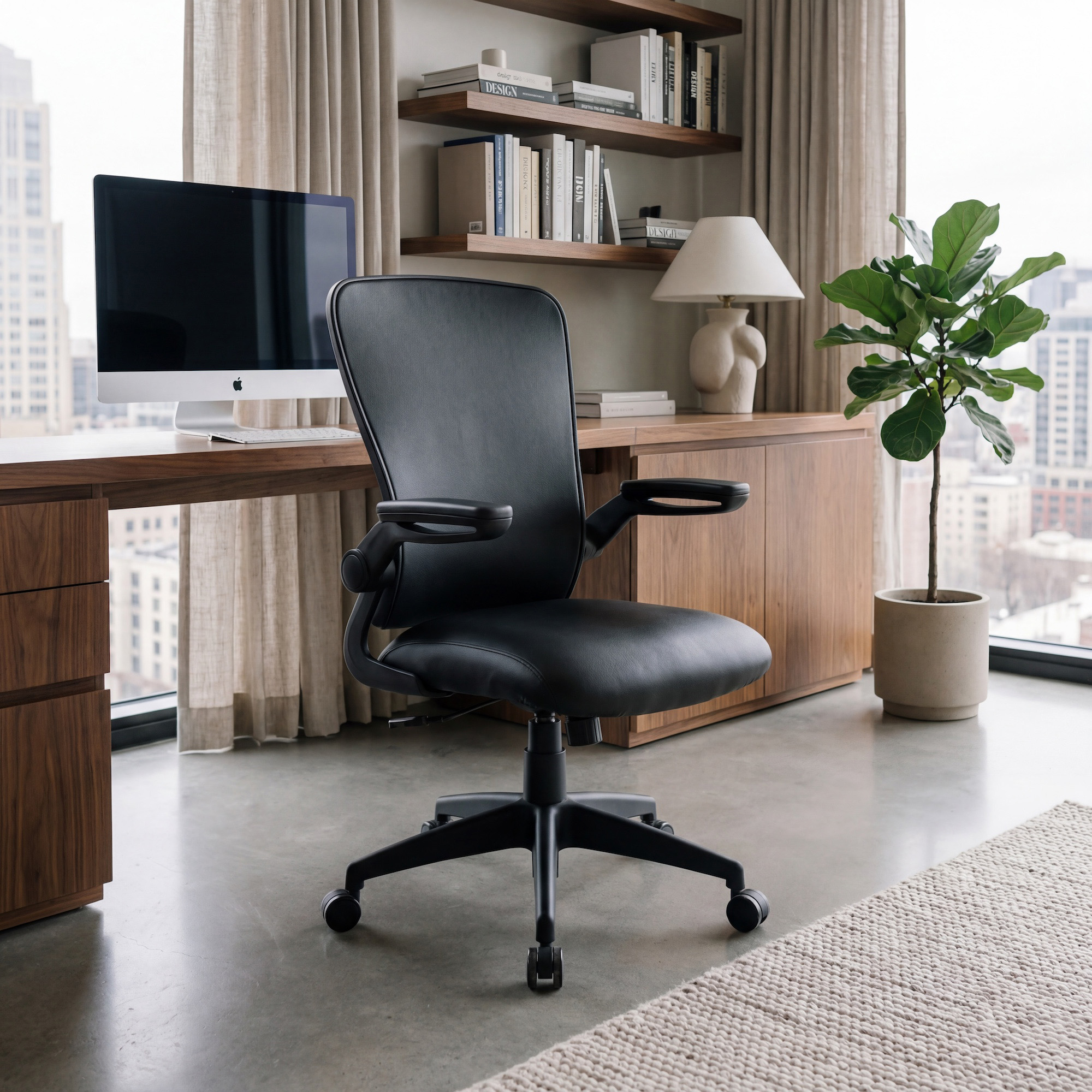BOSSさま専用 Boss Black Antimicrobial Vinyl Flip Arm, Task Chair, Black Frame