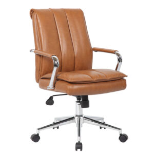 Boss, Charlotte, Pillow Top Task Chair with Fixed Chrome Arms, Caramel