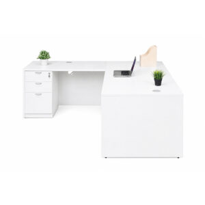 Boss 66 Inch Desk, Executive L-Shape Corner Desk with File Storage Pedestal, White