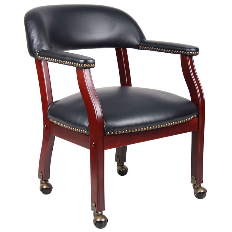Dining Chair In Black Vinyl, Leather Dining Chairs With Rollers